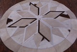 Brown & White Round Star Natural Cowhide Hand Stitched Patchwork Rug - 4' 0" X 4' 0" - Golden Nile