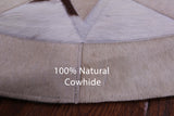 Brown & White Round Star Natural Cowhide Hand Stitched Patchwork Rug - 4' 0" X 4' 0" - Golden Nile