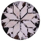 Brown & White Round Star Natural Cowhide Hand Stitched Patchwork Rug - 4' 0" X 4' 0" - Golden Nile