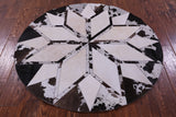 Brown & White Round Star Natural Cowhide Hand Stitched Patchwork Rug - 4' 0" X 4' 0" - Golden Nile