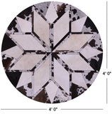 Brown & White Round Star Natural Cowhide Hand Stitched Patchwork Rug - 4' 0" X 4' 0" - Golden Nile