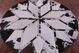 Brown & White Round Star Natural Cowhide Hand Stitched Patchwork Rug - 4' 0" X 4' 0" - Golden Nile