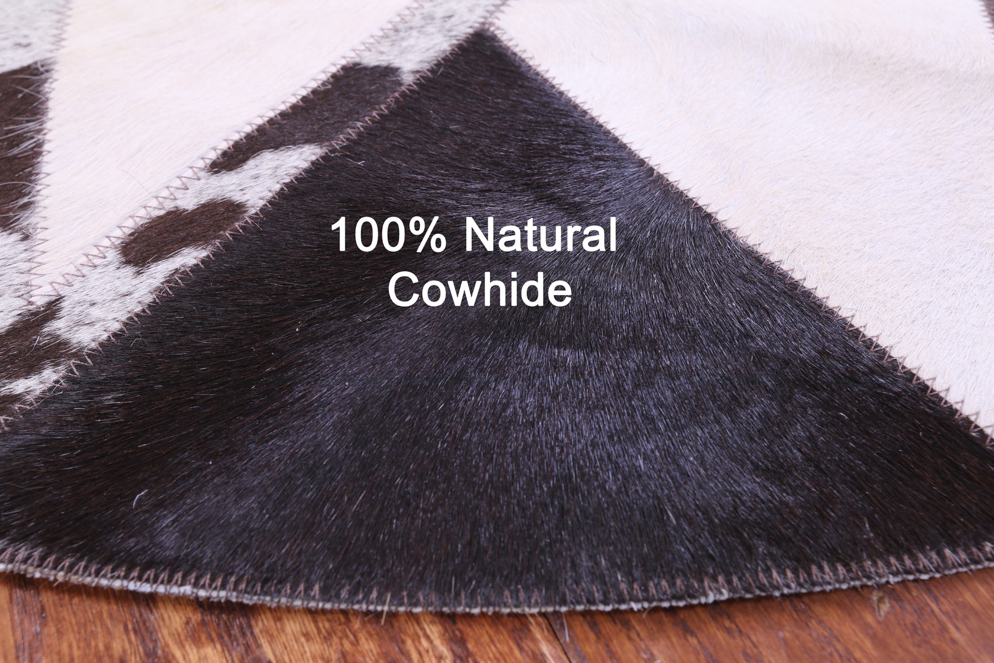 Brown & White Round Star Natural Cowhide Hand Stitched Patchwork Rug - 4' 0" X 4' 0" - Golden Nile