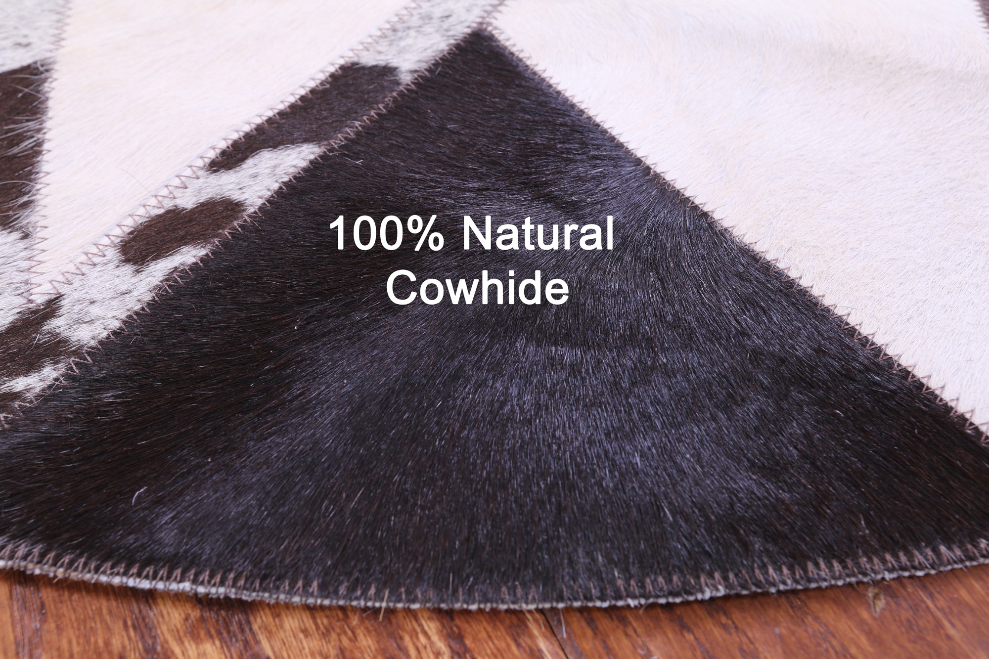 Brown & White Round Star Natural Cowhide Hand Stitched Patchwork Rug - 4' 0" X 4' 0" - Golden Nile