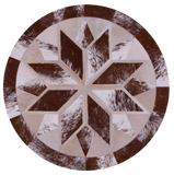 Brown & White Round Star Natural Cowhide Hand Stitched Patchwork Rug - 4' 0" X 4' 0" - Golden Nile