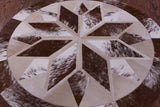 Brown & White Round Star Natural Cowhide Hand Stitched Patchwork Rug - 4' 0" X 4' 0" - Golden Nile