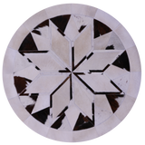 Brown & White Round Star Natural Cowhide Hand Stitched Patchwork Rug - 4' 0" X 4' 0" - Golden Nile