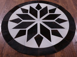 Brown & White Round Star Natural Cowhide Hand Stitched Patchwork Rug - 4' 0" X 4' 0" - Golden Nile