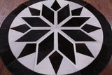 Brown & White Round Star Natural Cowhide Hand Stitched Patchwork Rug - 4' 0" X 4' 0" - Golden Nile