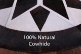 Brown & White Round Star Natural Cowhide Hand Stitched Patchwork Rug - 4' 0" X 4' 0" - Golden Nile