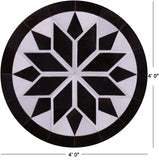 Brown & White Round Star Natural Cowhide Hand Stitched Patchwork Rug - 4' 0" X 4' 0" - Golden Nile