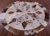 Brown & White Round Star Natural Cowhide Hand Stitched Patchwork Rug - 4' 0" X 4' 0" - Golden Nile