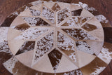 Brown & White Round Star Natural Cowhide Hand Stitched Patchwork Rug - 4' 0" X 4' 0" - Golden Nile