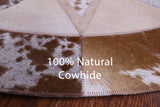 Brown & White Round Star Natural Cowhide Hand Stitched Patchwork Rug - 4' 0" X 4' 0" - Golden Nile