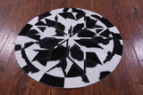 Black & White Round Star Natural Cowhide Hand Stitched Patchwork Rug - 4' 0" X 4' 0" - Golden Nile