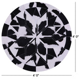 Black & White Round Star Natural Cowhide Hand Stitched Patchwork Rug - 4' 0" X 4' 0" - Golden Nile