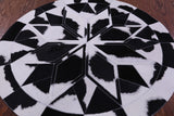 Black & White Round Star Natural Cowhide Hand Stitched Patchwork Rug - 4' 0" X 4' 0" - Golden Nile