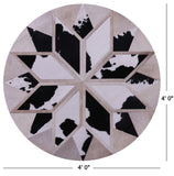 Black & White Round Star Natural Cowhide Hand Stitched Patchwork Rug - 4' 0" X 4' 0" - Golden Nile