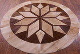 Brown Round Star Natural Cowhide Hand Stitched Patchwork Rug - 6' 6" X 6' 6" - Golden Nile