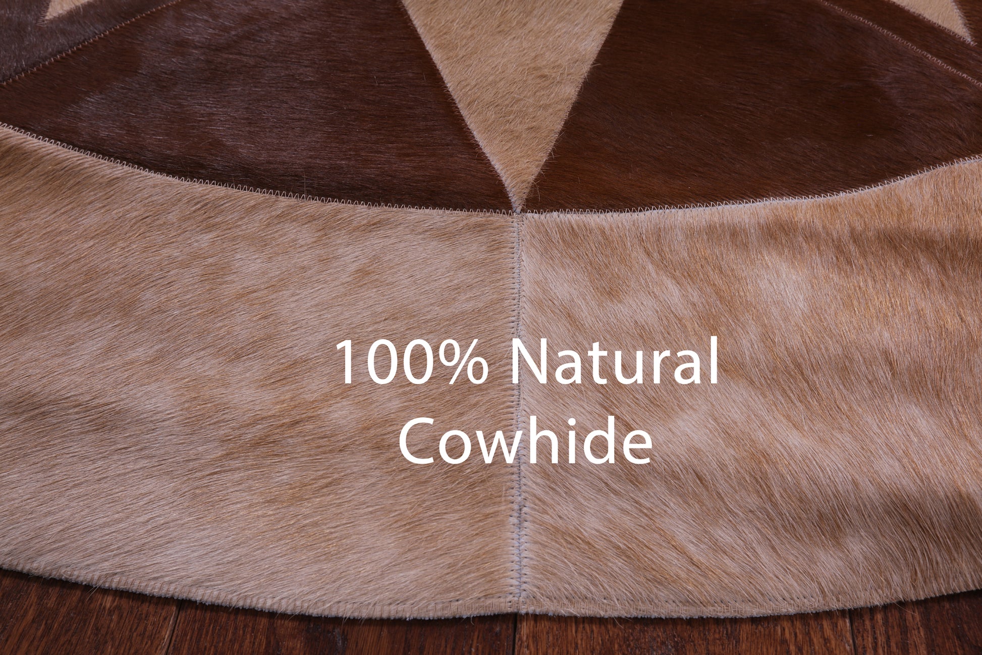 Brown Round Star Natural Cowhide Hand Stitched Patchwork Rug - 6' 6" X 6' 6" - Golden Nile