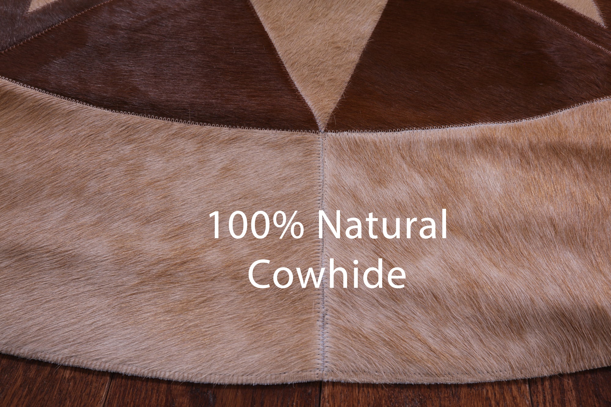 Brown Round Star Natural Cowhide Hand Stitched Patchwork Rug - 6' 6" X 6' 6" - Golden Nile