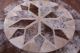 Brown Salt & Pepper Round Star Natural Cowhide Hand Stitched Patchwork Rug - 6' 7" X 6' 7" - Golden Nile