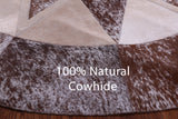 Brown Salt & Pepper Round Star Natural Cowhide Hand Stitched Patchwork Rug - 6' 7" X 6' 7" - Golden Nile
