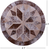 Brown Salt & Pepper Round Star Natural Cowhide Hand Stitched Patchwork Rug - 6' 7" X 6' 7" - Golden Nile