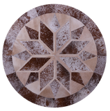 Brown Salt & Pepper Round Star Natural Cowhide Hand Stitched Patchwork Rug - 6' 7" X 6' 7" - Golden Nile
