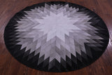 Black & White Round Star Natural Cowhide Hand Stitched Patchwork Rug - 6' 7" X 6' 7" - Golden Nile