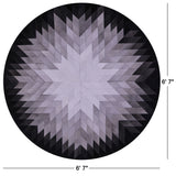 Black & White Round Star Natural Cowhide Hand Stitched Patchwork Rug - 6' 7" X 6' 7" - Golden Nile