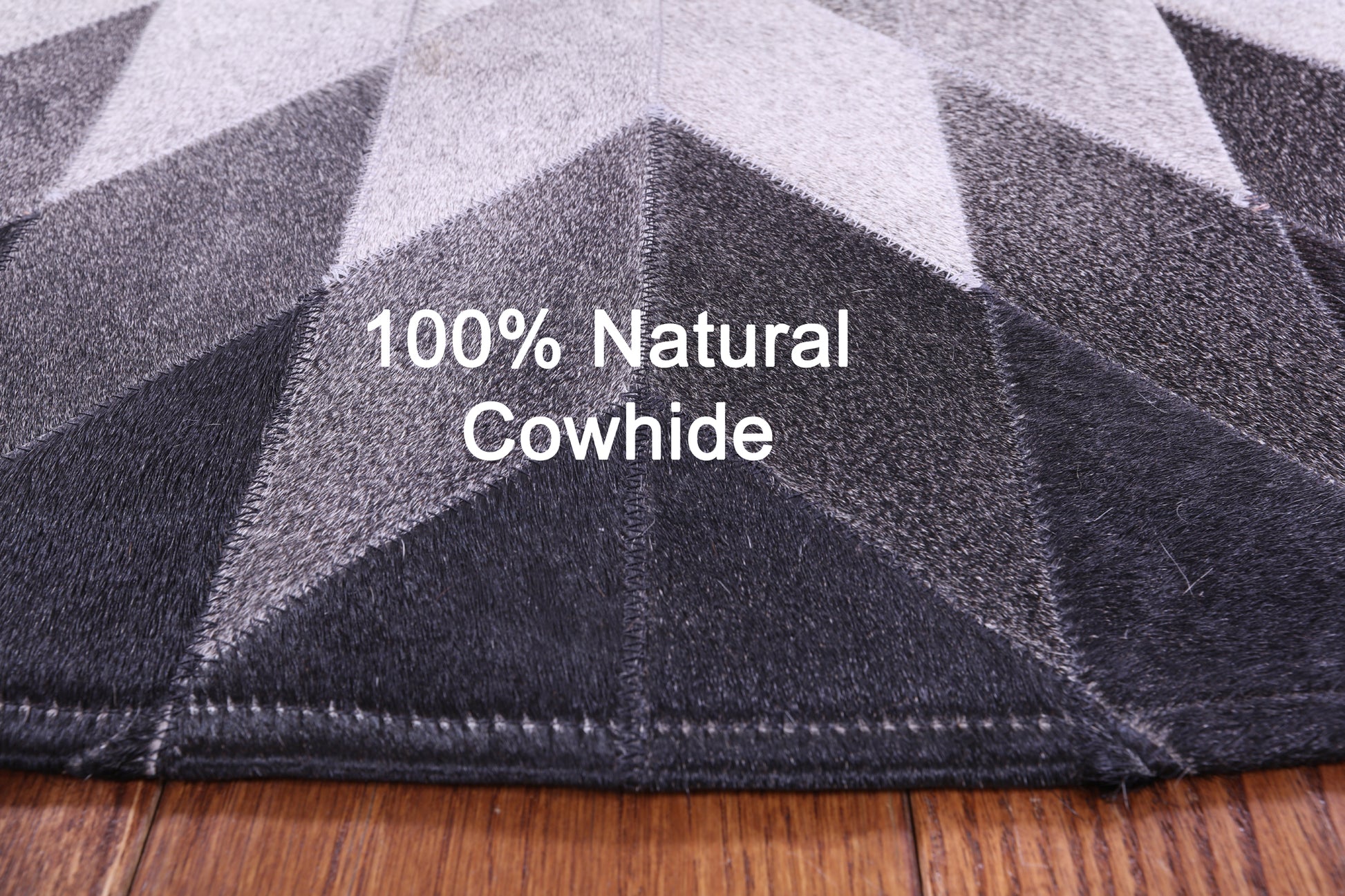 Black & White Round Star Natural Cowhide Hand Stitched Patchwork Rug - 6' 7" X 6' 7" - Golden Nile