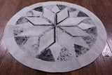 Black Salt & Pepper Round Star Natural Cowhide Hand Stitched Patchwork Rug - 5' 0" X 5' 0" - Golden Nile