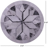 Black Salt & Pepper Round Star Natural Cowhide Hand Stitched Patchwork Rug - 5' 0" X 5' 0" - Golden Nile