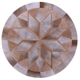 Brown Round Star Natural Cowhide Hand Stitched Patchwork Rug - 5' 0" X 5' 0" - Golden Nile