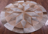Brown Round Star Natural Cowhide Hand Stitched Patchwork Rug - 5' 0" X 5' 0" - Golden Nile