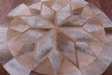 Brown Round Star Natural Cowhide Hand Stitched Patchwork Rug - 5' 0" X 5' 0" - Golden Nile