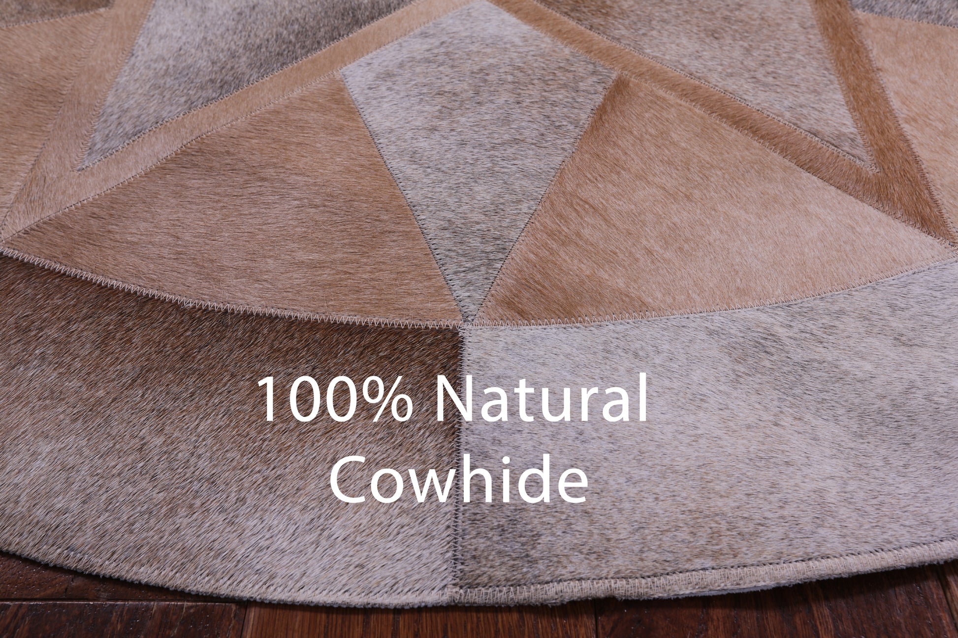 Brown Round Star Natural Cowhide Hand Stitched Patchwork Rug - 5' 0" X 5' 0" - Golden Nile