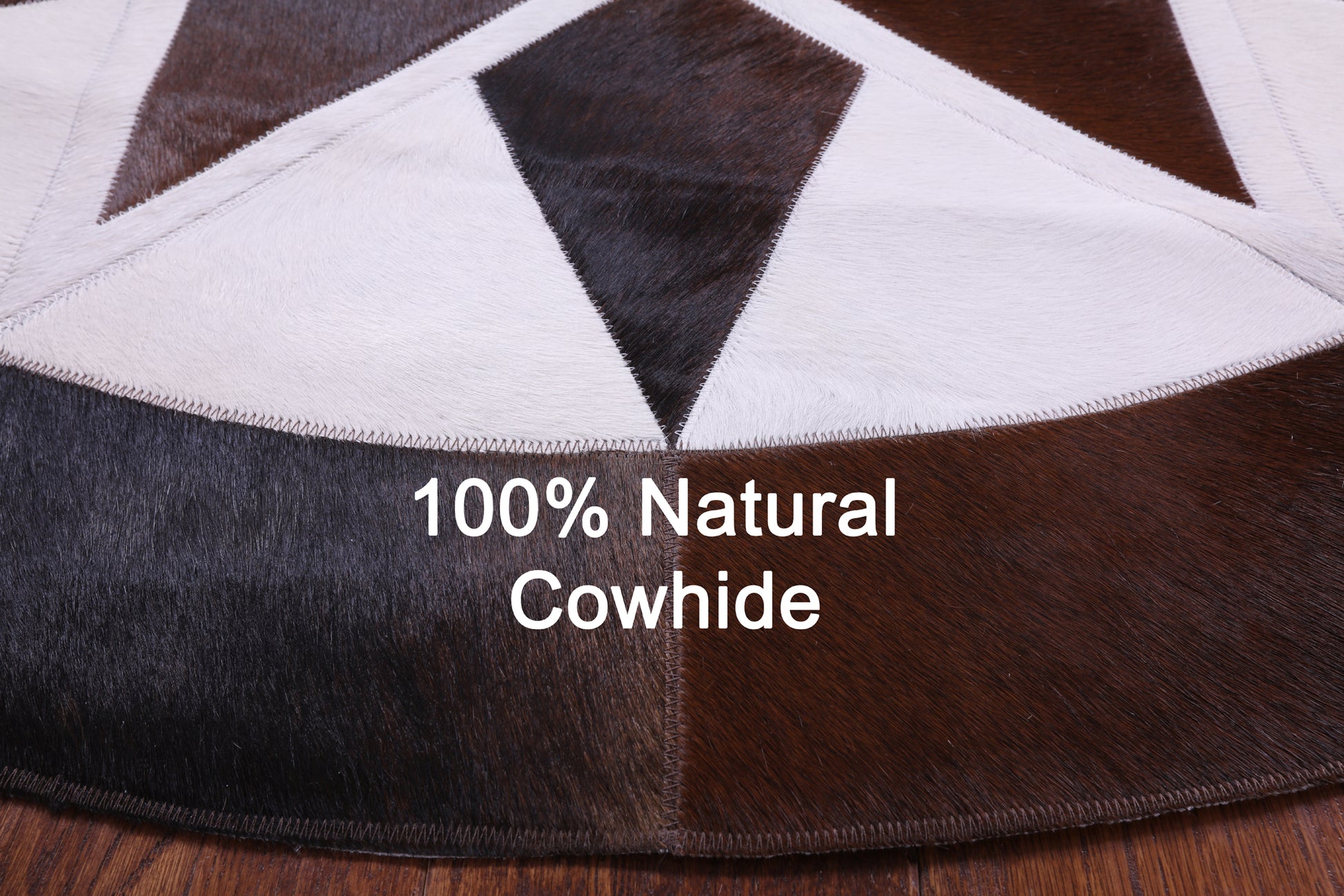 Brown & White Round Star Natural Cowhide Hand Stitched Patchwork Rug - 5' 0" X 5' 0" - Golden Nile