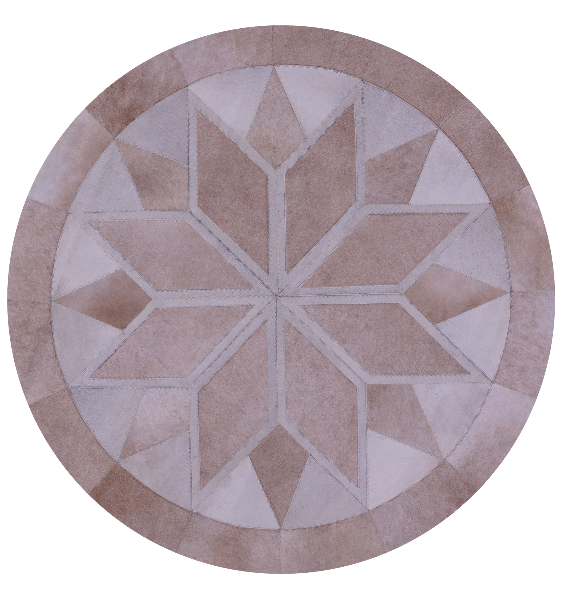 Brown Round Star Natural Cowhide Hand Stitched Patchwork Rug - 5' 0" X 5' 0" - Golden Nile