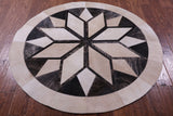 Brown Round Star Natural Cowhide Hand Stitched Patchwork Rug - 5' 0" X 5' 0" - Golden Nile
