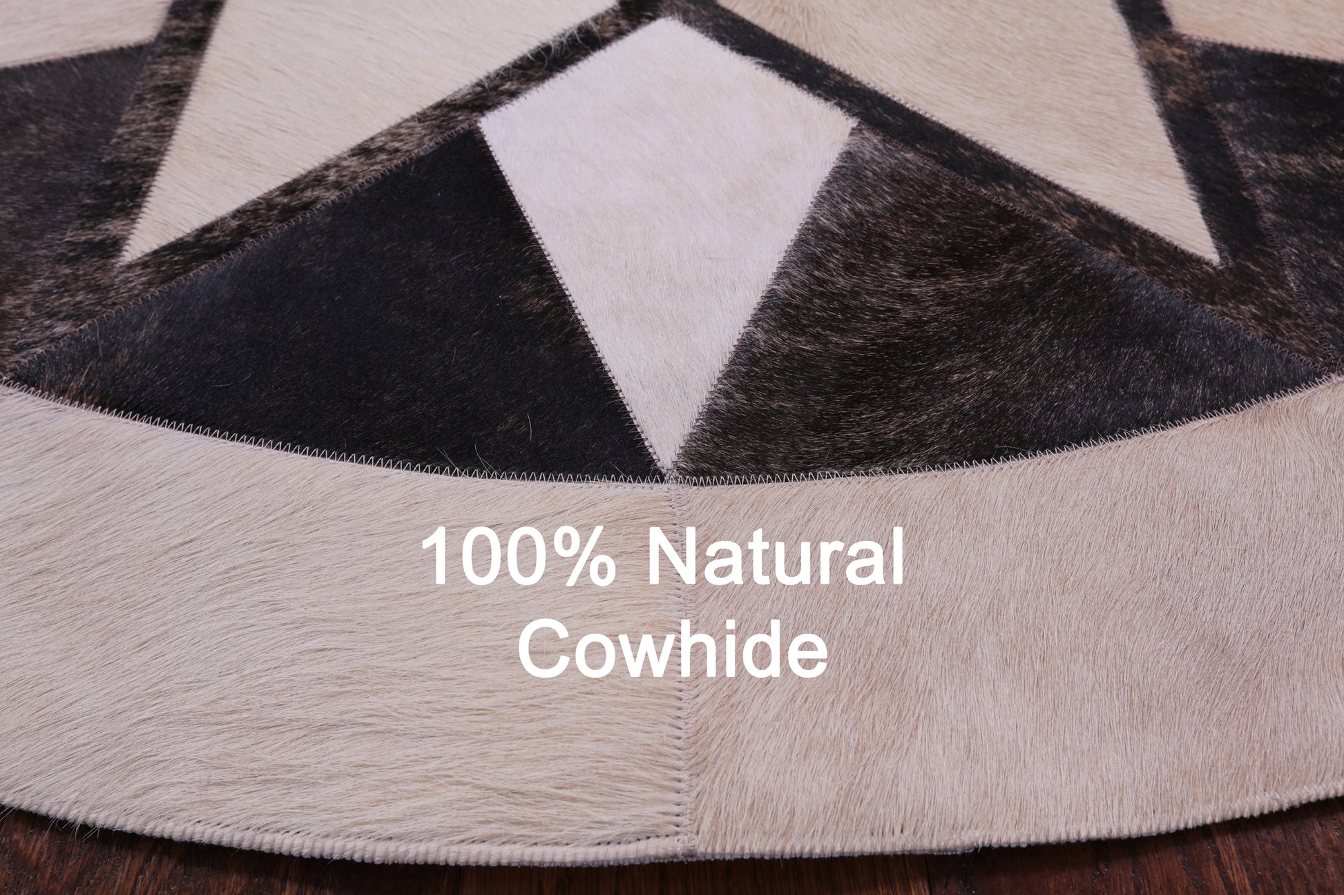 Brown Round Star Natural Cowhide Hand Stitched Patchwork Rug - 5' 0" X 5' 0" - Golden Nile