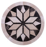 Brown Round Star Natural Cowhide Hand Stitched Patchwork Rug - 5' 0" X 5' 0" - Golden Nile