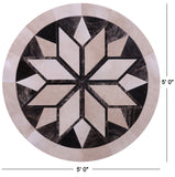 Brown Round Star Natural Cowhide Hand Stitched Patchwork Rug - 5' 0" X 5' 0" - Golden Nile