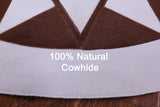 Brown & White Round Star Natural Cowhide Hand Stitched Patchwork Rug - 5' 0" X 5' 0" - Golden Nile