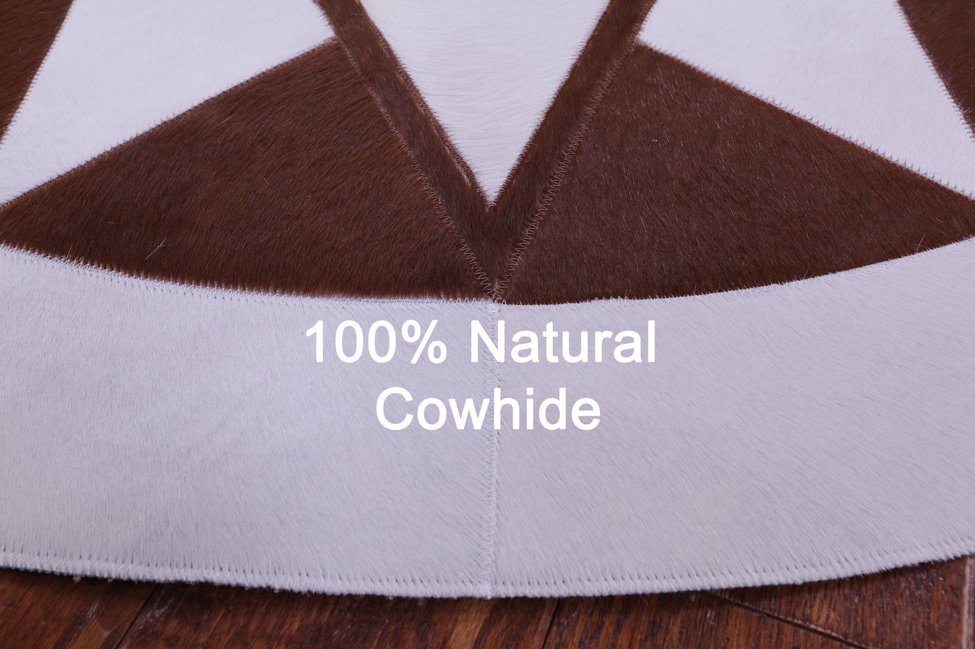 Brown & White Round Star Natural Cowhide Hand Stitched Patchwork Rug - 5' 0" X 5' 0" - Golden Nile