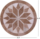 Brown Round Star Natural Cowhide Hand Stitched Patchwork Rug - 5' 0" X 5' 0" - Golden Nile