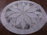 White Brindle Round Star Natural Cowhide Hand Stitched Patchwork Rug - 5' 0" X 5' 0" - Golden Nile