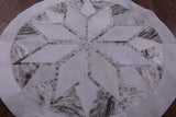 White Brindle Round Star Natural Cowhide Hand Stitched Patchwork Rug - 5' 0" X 5' 0" - Golden Nile
