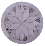 White Brindle Round Star Natural Cowhide Hand Stitched Patchwork Rug - 5' 0" X 5' 0" - Golden Nile